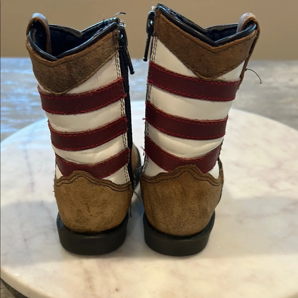 Cody James boys USA flag style 43800 Leather Tan & Blue Ankle-High Boots size 5D